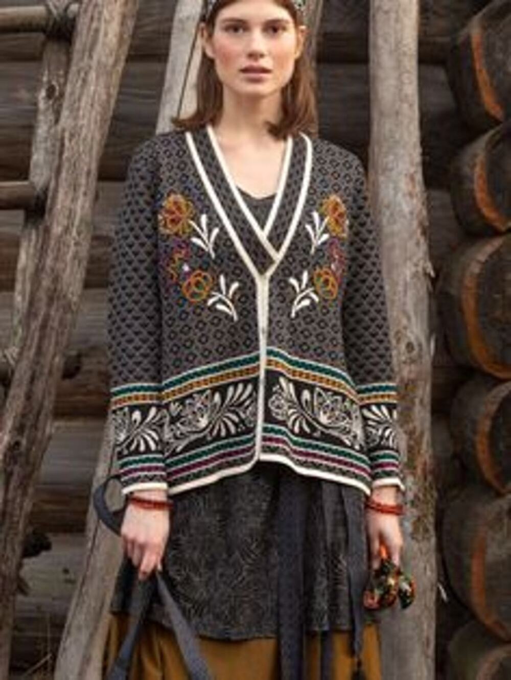 Gudrun Sjoden Knit Floral Scandavian Button Down Women's Cardigan Sweater Size M